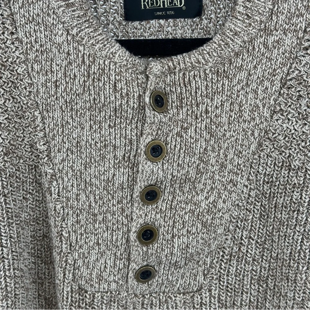 RedHead Large Tan Heather‎ Crewneck Henley Sweater Cotton Blend Rugged Outdoorsy